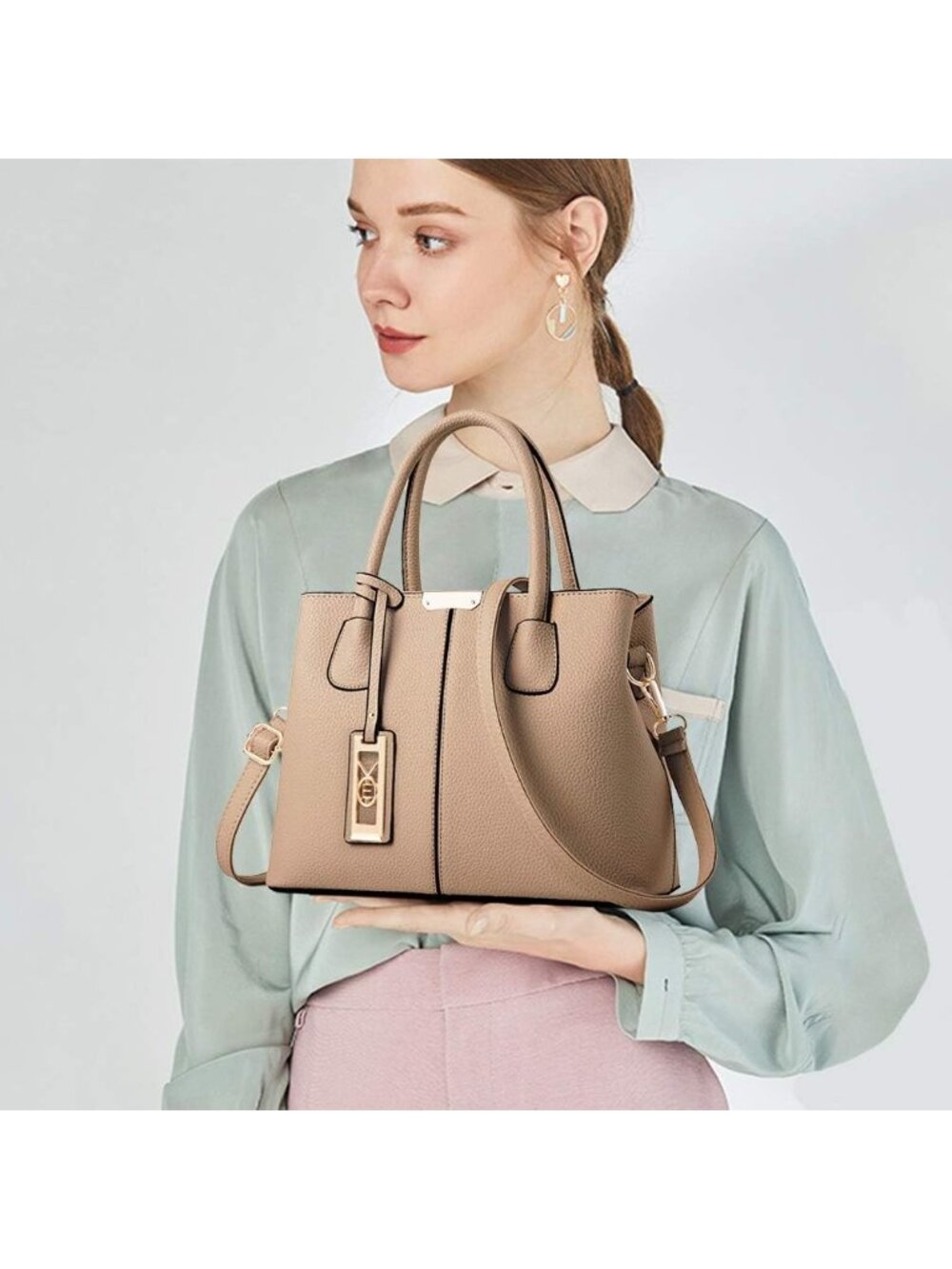 〽️Women's Khaki Top Handle Satchel Shoulder Strap Purses Fashion Travel Handbags - Picture 2 of 7
